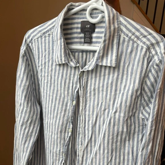 H&M stripped blue and white mens shirt worn once - Picture 5 of 5